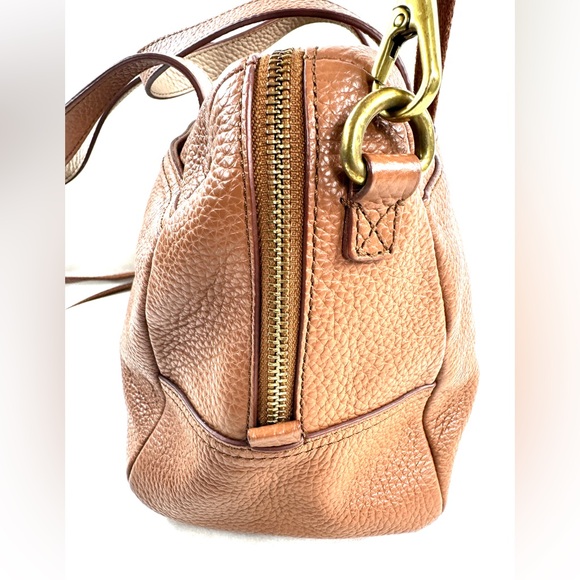 FOSSIL Brown Pebbled Leather Medium Barrel Duffle Crossbody Bag Brass 1145 - Picture 5 of 11